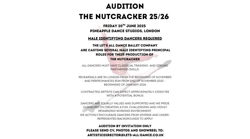 Let’s All Dance Ballet Company are Casting Male Identifying Dancers